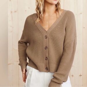 Jenni Kayne Cropped Cotton Cocoon Cardigan, Mocha, Tan, Camel
